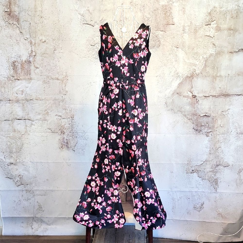 Nikibiki Midnight Black and Pink Floral Maxi Dress Womens Size M